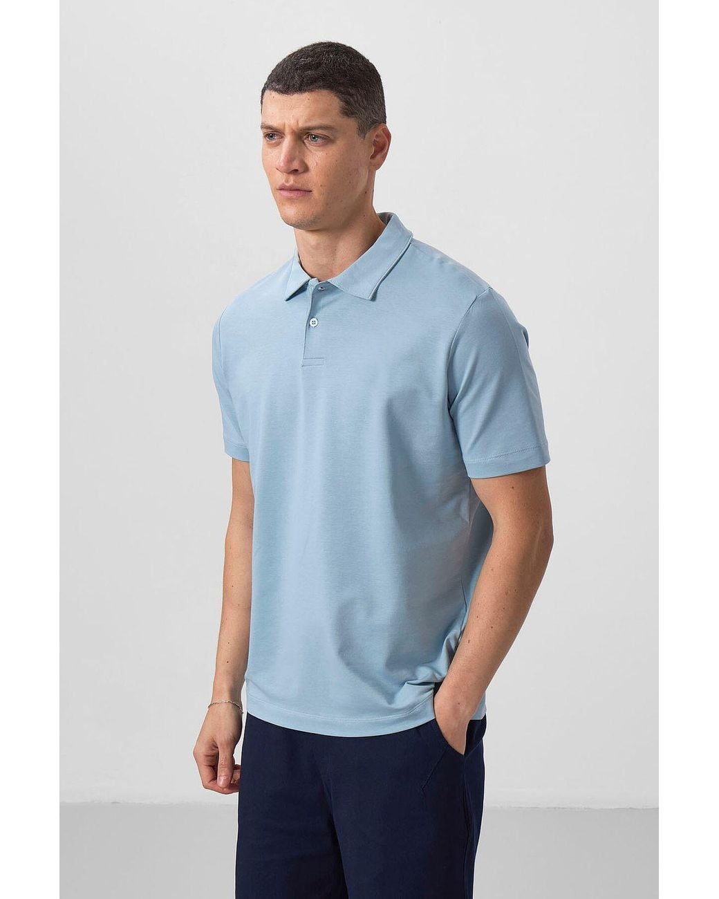 TOMMY LIFE Blue Cotton-Elastane Polo T-Shirt for men