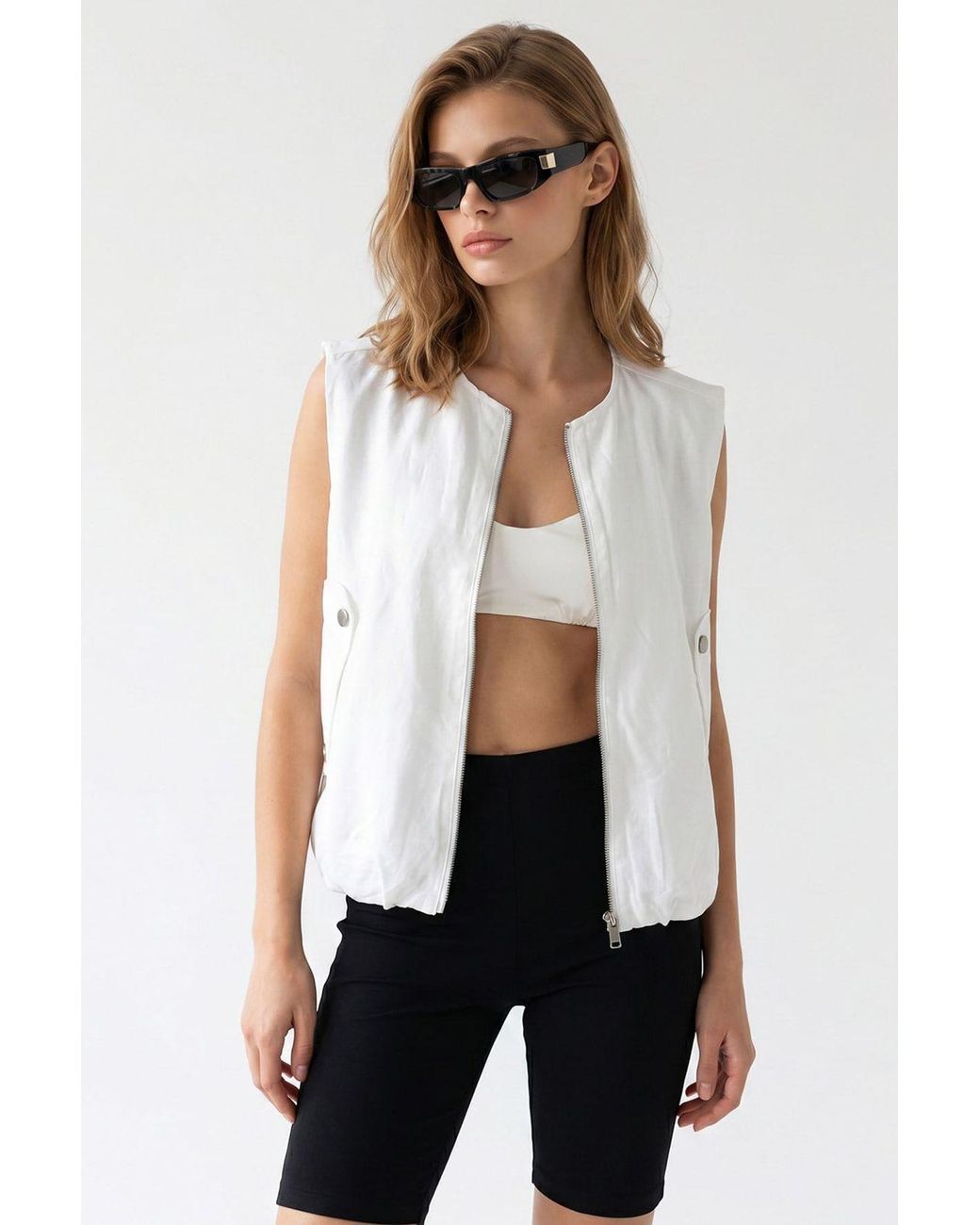 MixRay White Woven Poplin Waistcoat With Zip Front