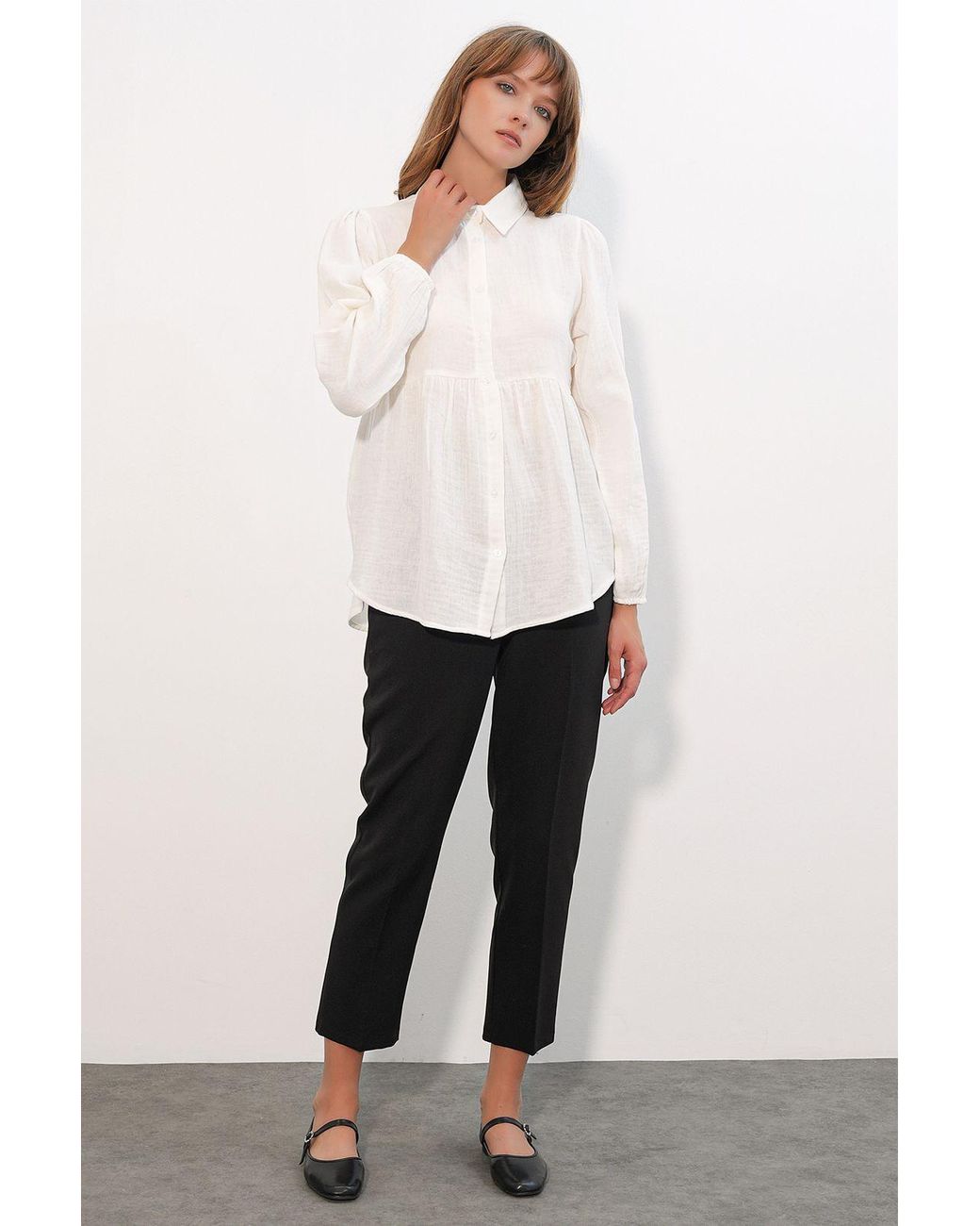 Bigdart White Oversized Cotton Long-Sleeve Shirt