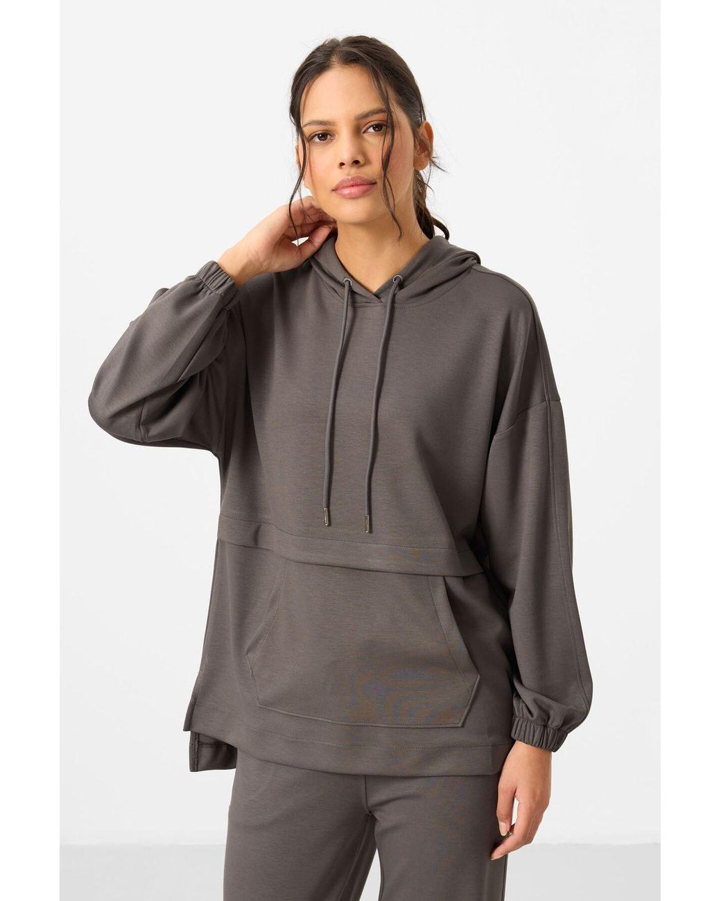 TOMMY LIFE Brown Oversized Hooded Sweatshirt And Wide-Leg Pants Set