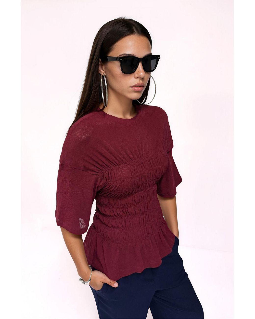 Busem Solid Crepe Rimpelblouse in het Red