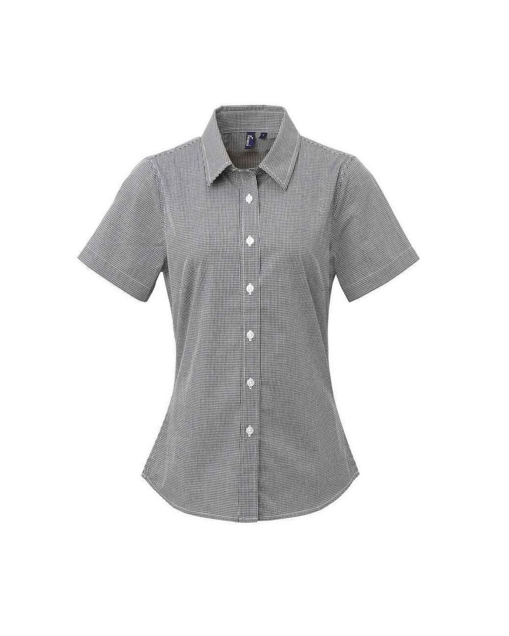 PREMIER Gray Ladies Gingham Short-Sleeved Shirt