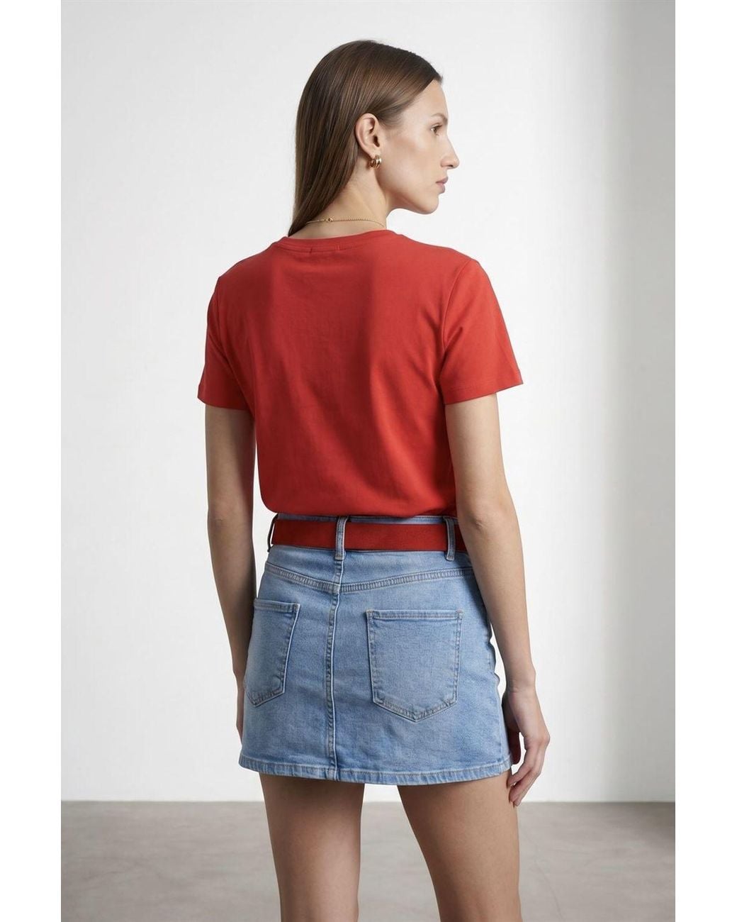 Dilvin Red Solid Crew Neck T-Shirt
