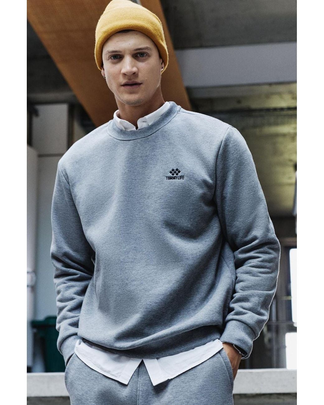 TOMMY LIFE Blue Cotton- Fleece Sweatshirt And Pants Set for men