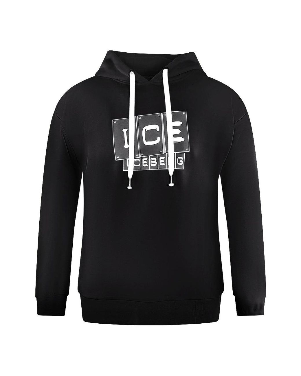 Ice Iceberg Black Bold Blocked Logo Hoodie Cotton for men
