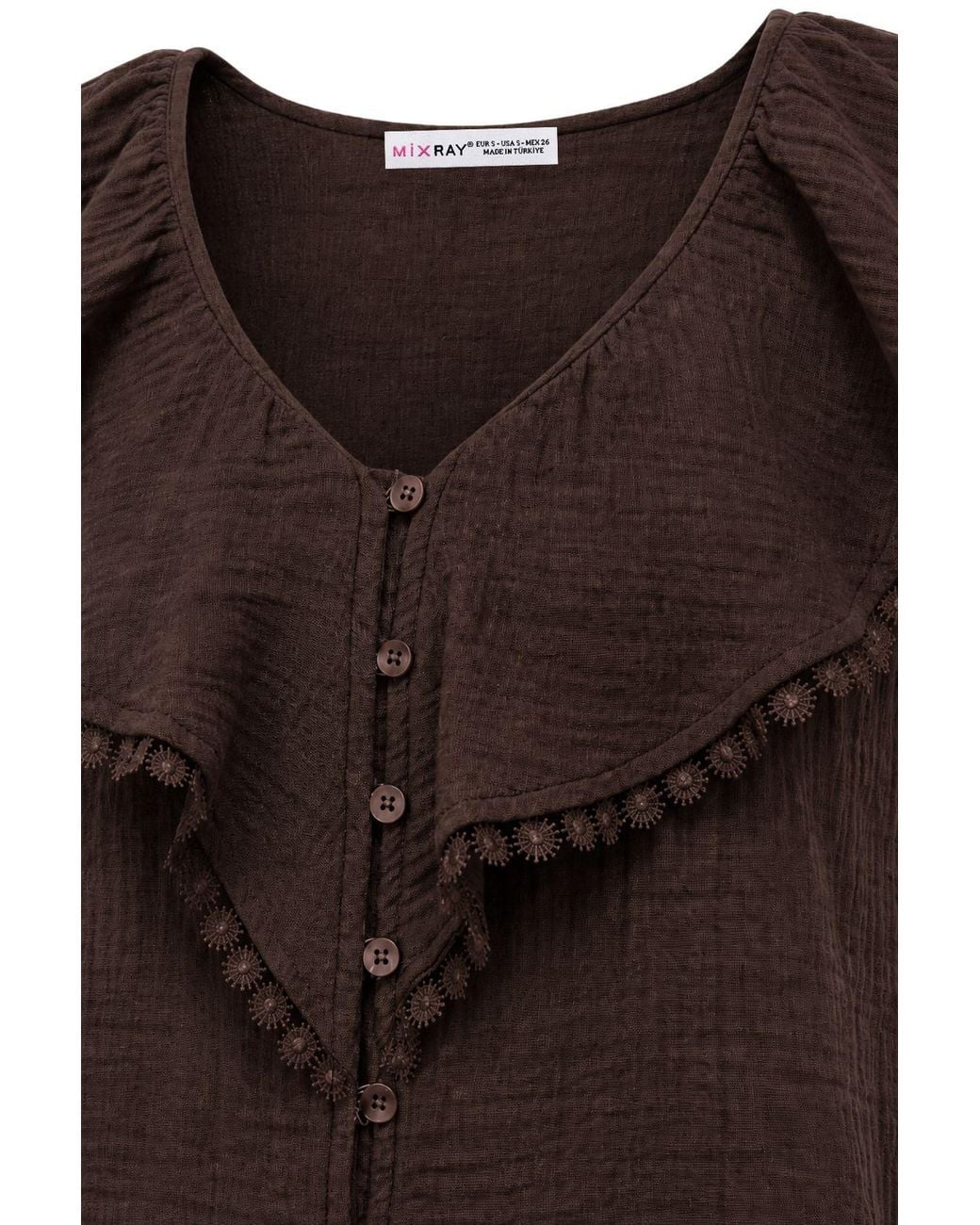 MixRay Brown Cotton V-Neck Sleeveless Blouse