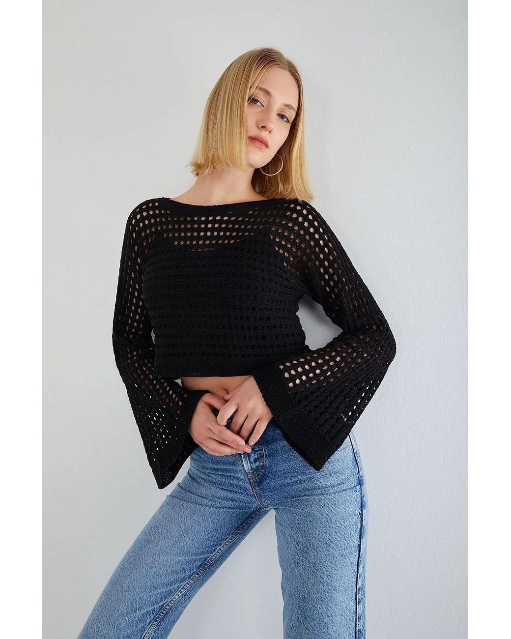 MixRay Black Relaxed Fit Crew Neck Crop Sweater