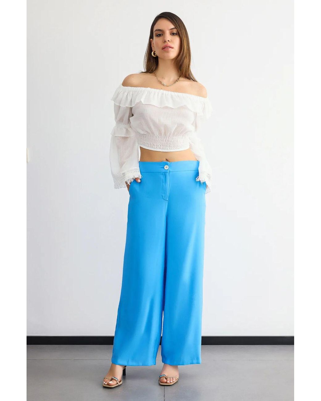 Hiccup Blue High-Waist Wide-Leg Trousers