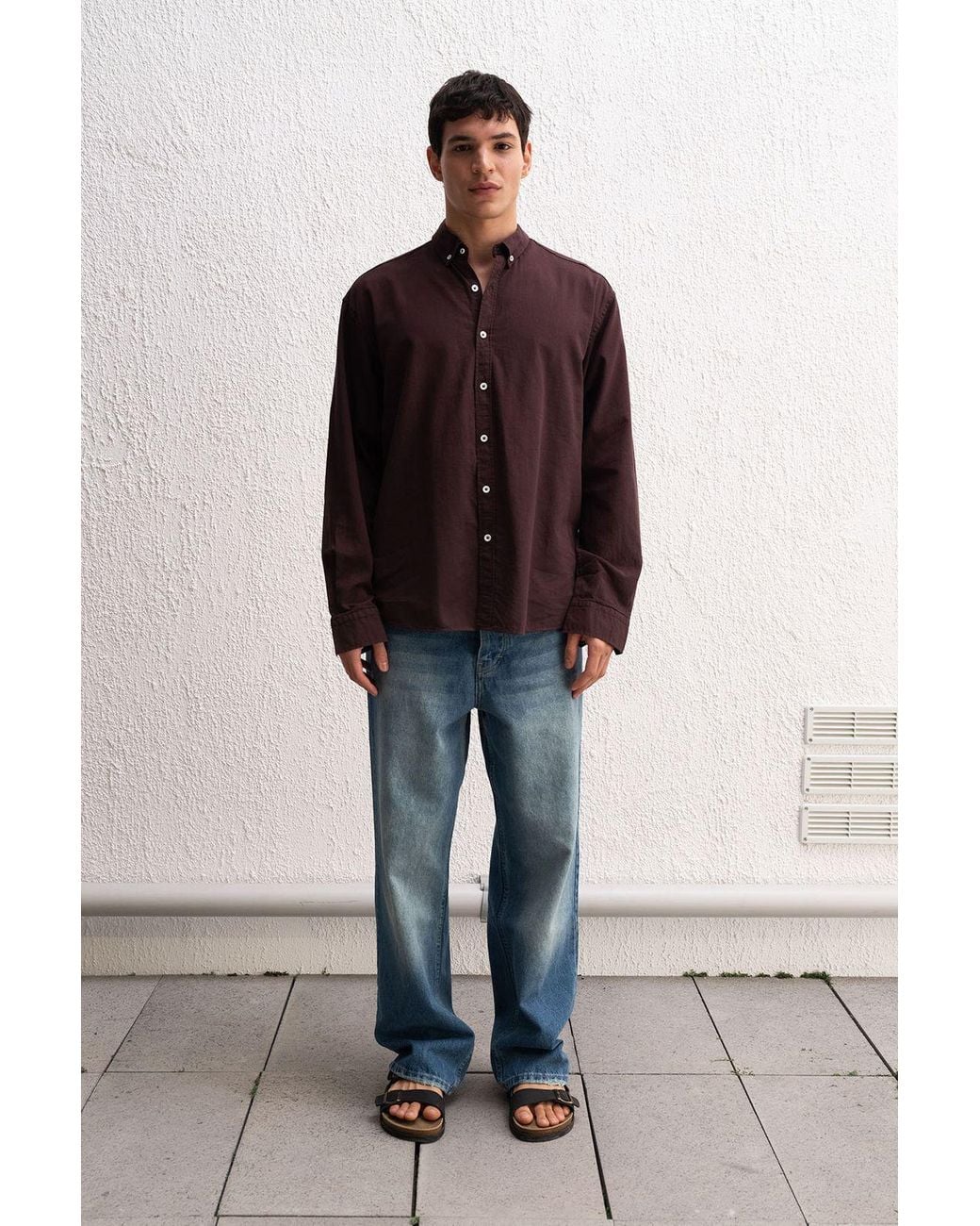 Giesto Blue Cotton Oversized Button-Up Shirt for men