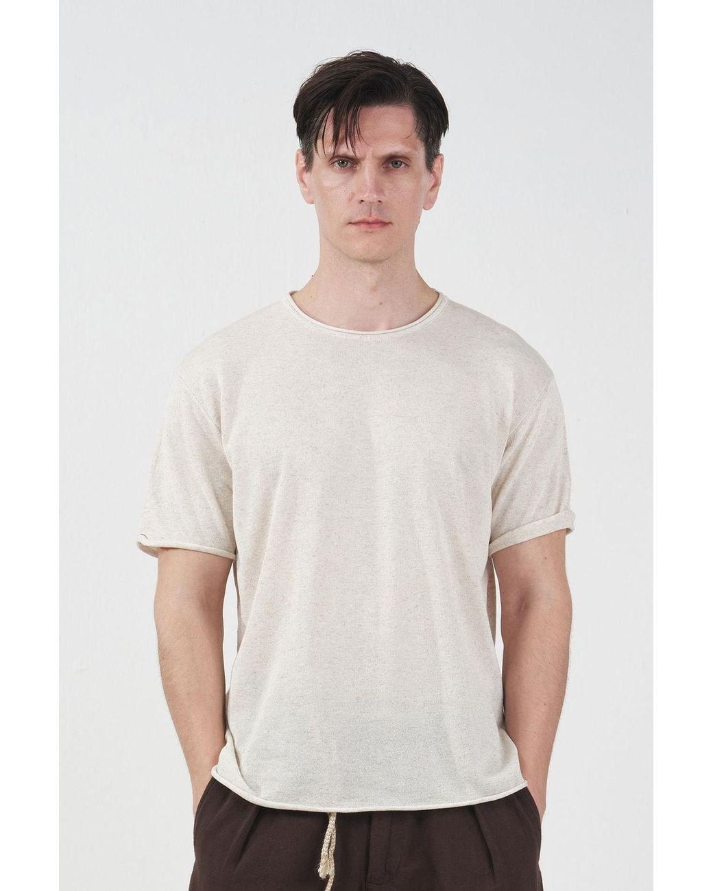 Giesto White Cotton Linen T-Shirt for men