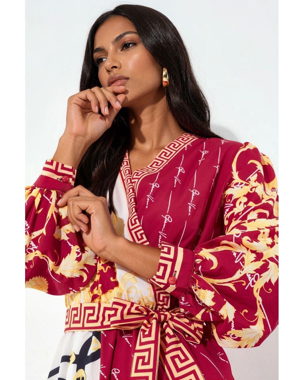 Msn-Collection Red Printed Belted Maxi Dress
