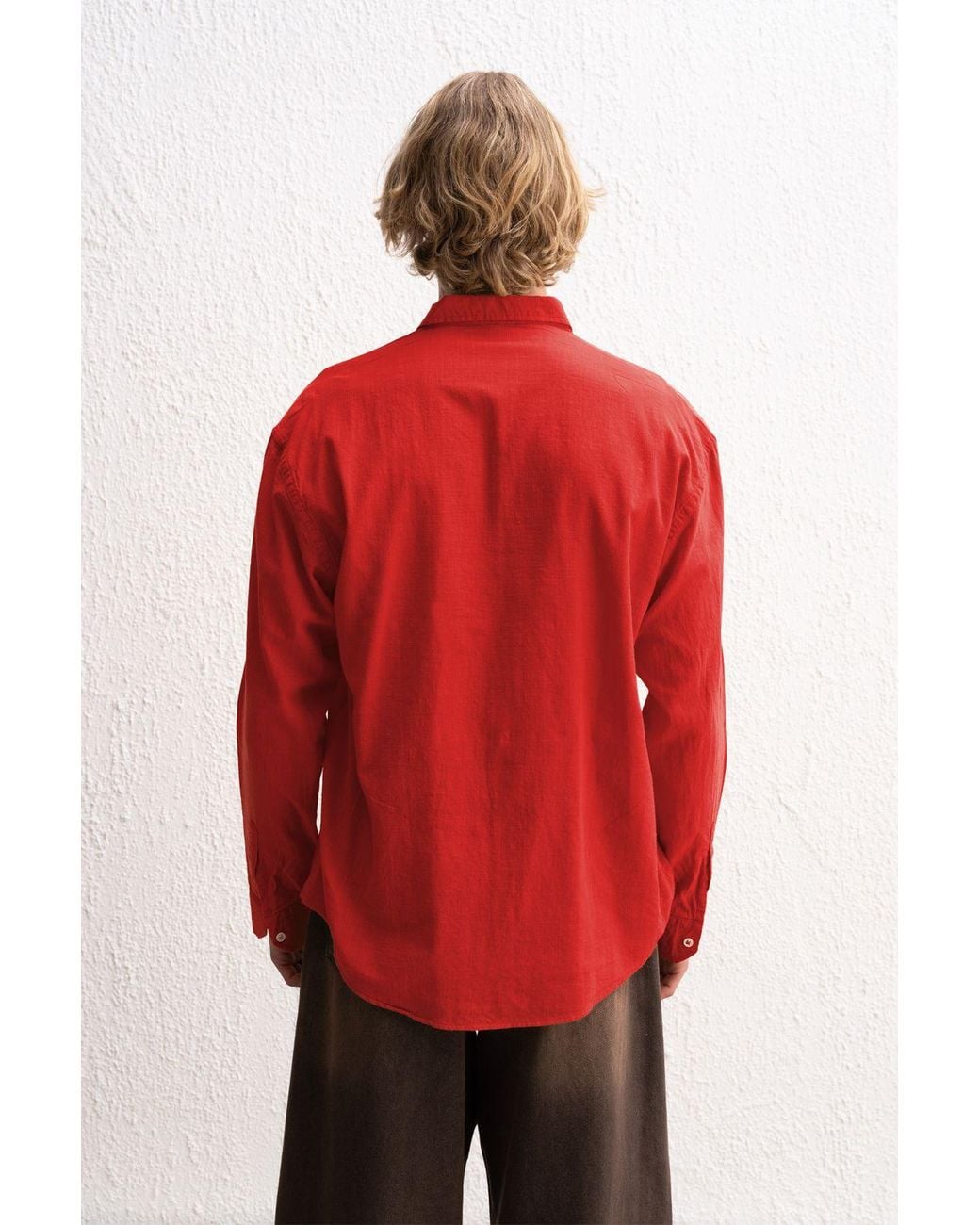 Giesto Red Cotton Oversized Button-Up Shirt for men