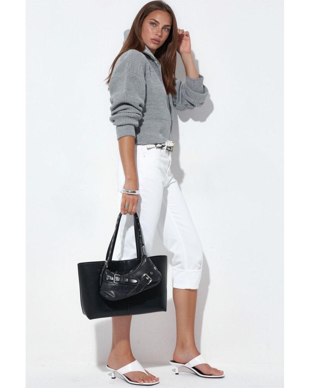 Viorna Gray Cropped Ribbed Zip Cardigan