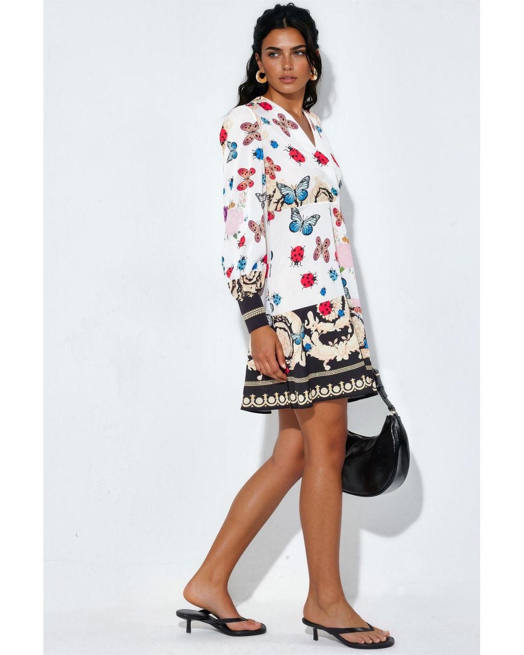 Msn-Collection White Printed Wrap Mini Dress