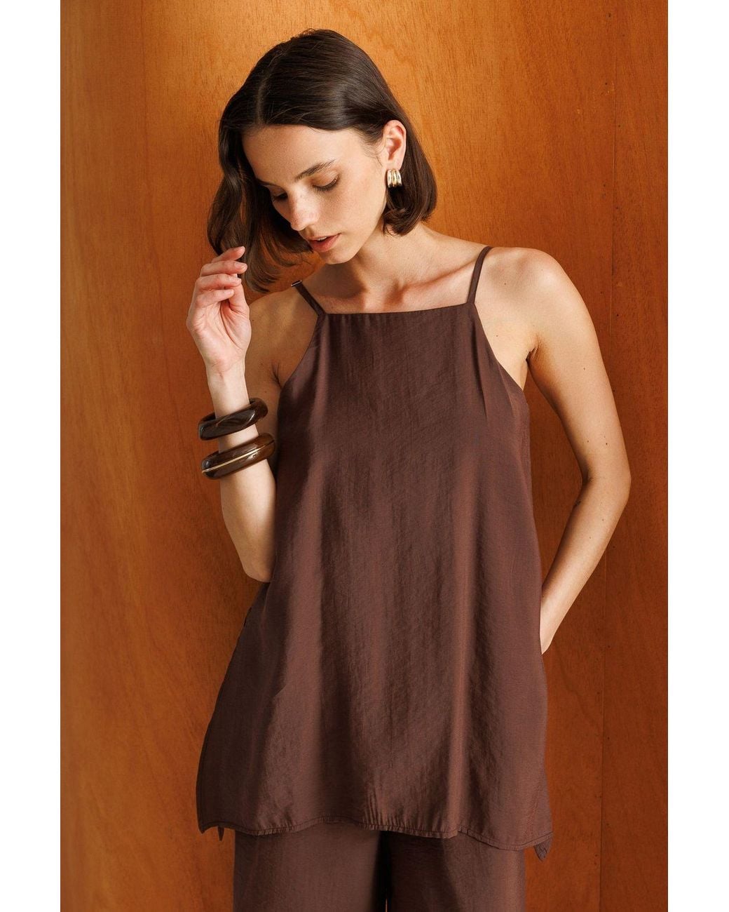 MixRay Brown Wide-Leg Halter Jumpsuit