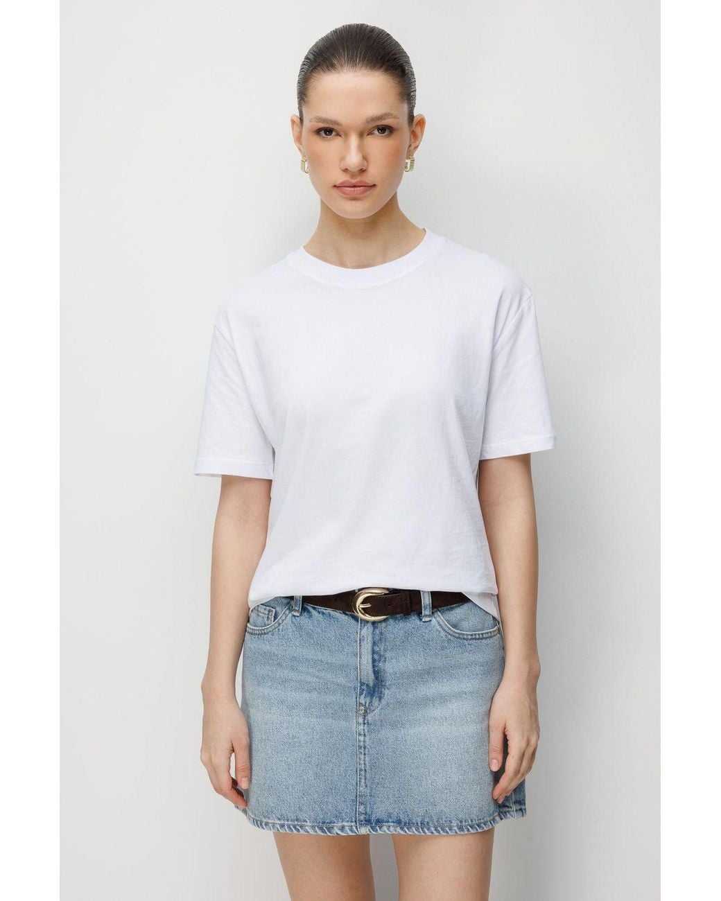 MixRay White Oversized Ribbed Crew Neck T-Shirt