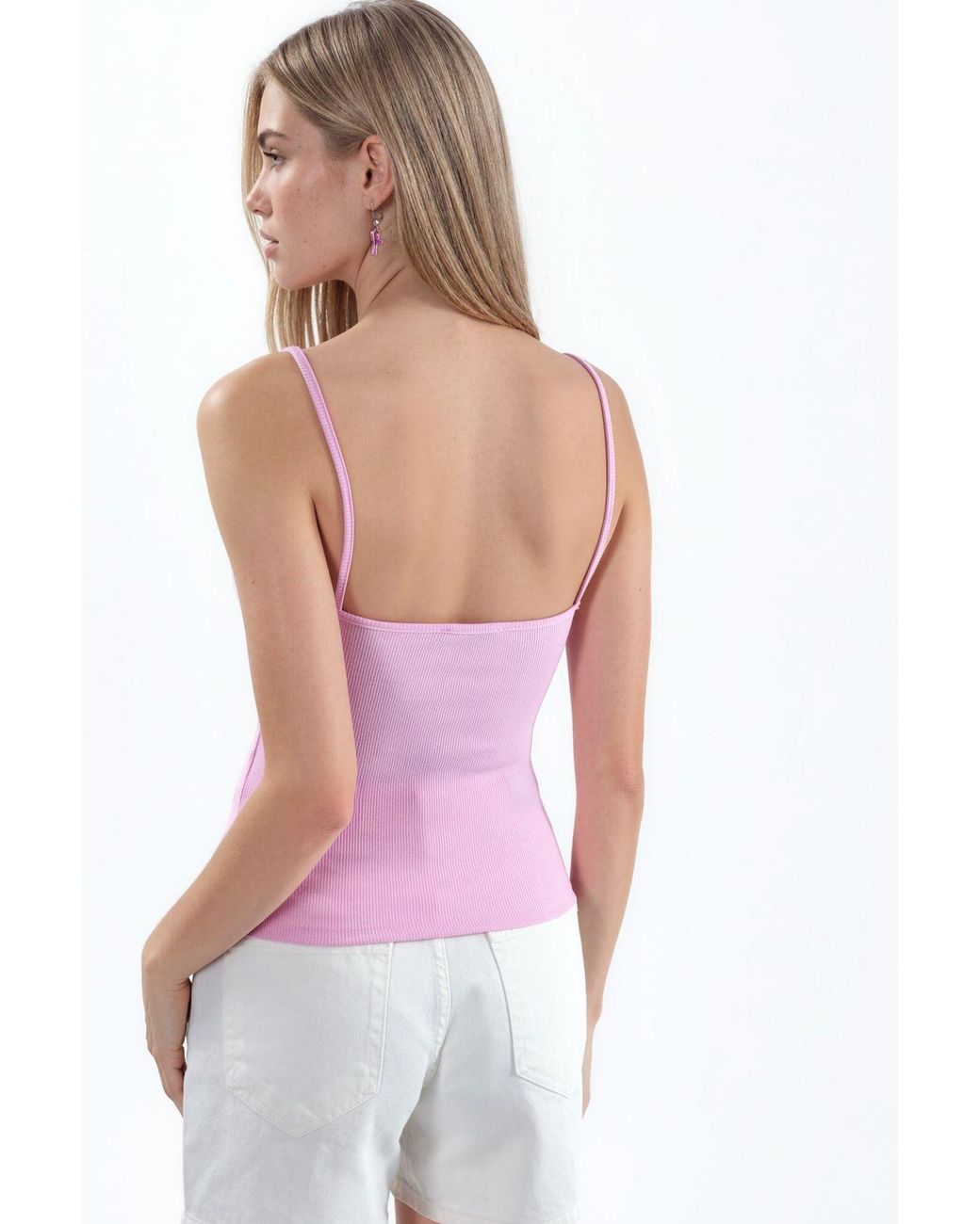 Busem Purple V-Neck Ribbed Fitted Tank Top