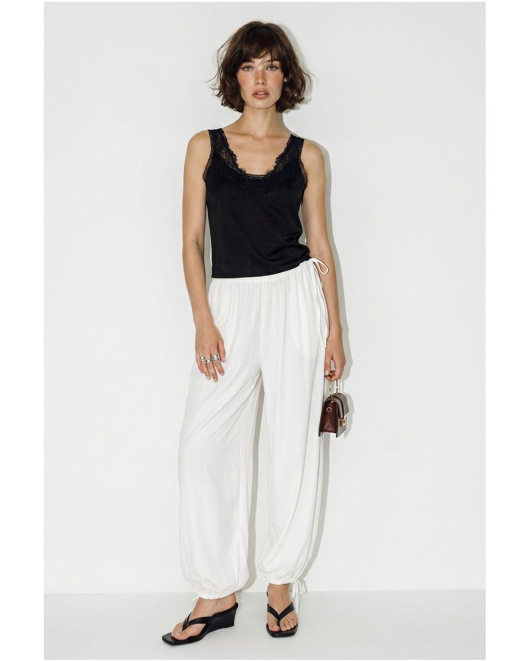 Bianco Lucci White Ankle-Length Salwar Trousers With Tie Waist