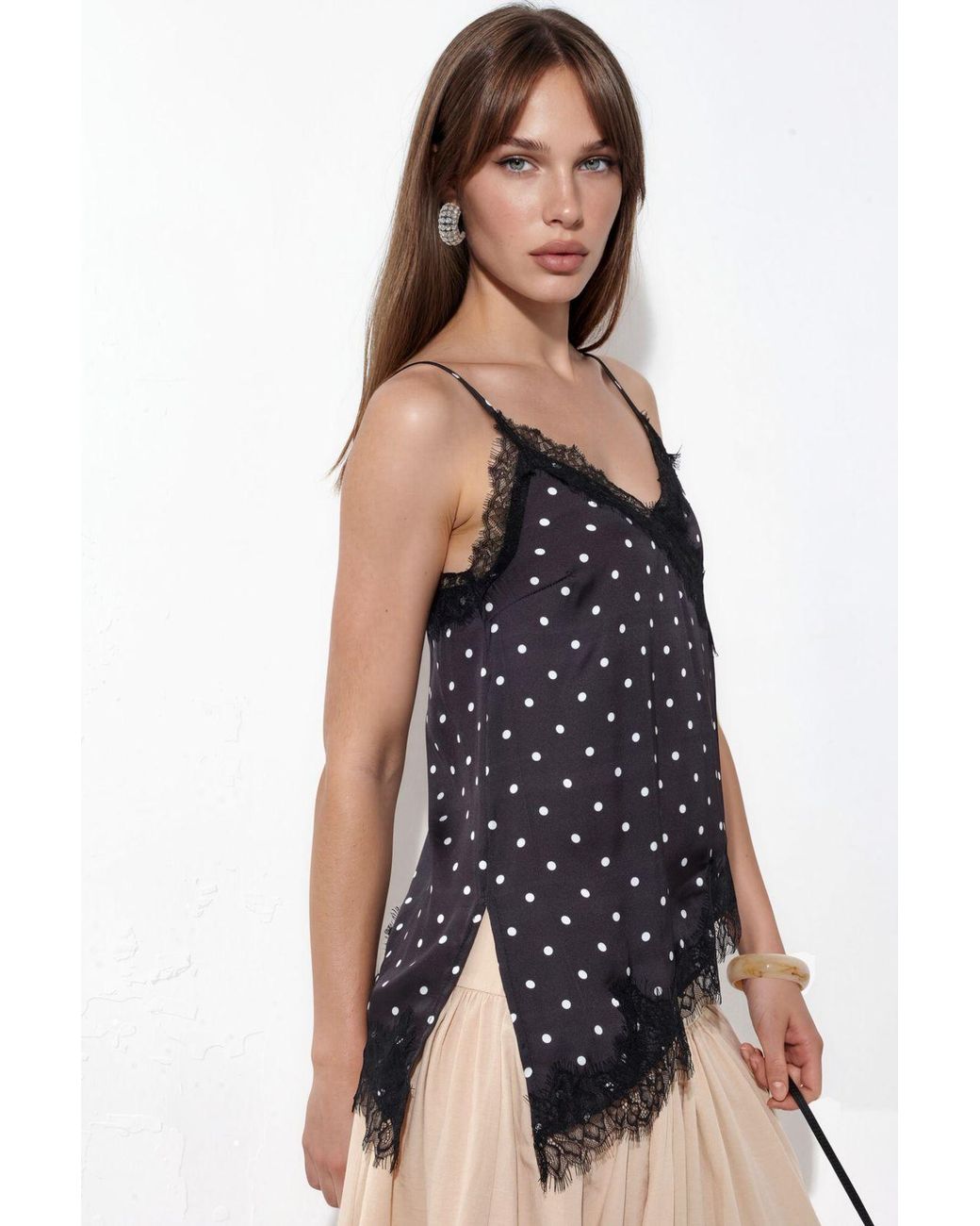 Busem Black Polka Dot Satin V-Neck Cami Blouse