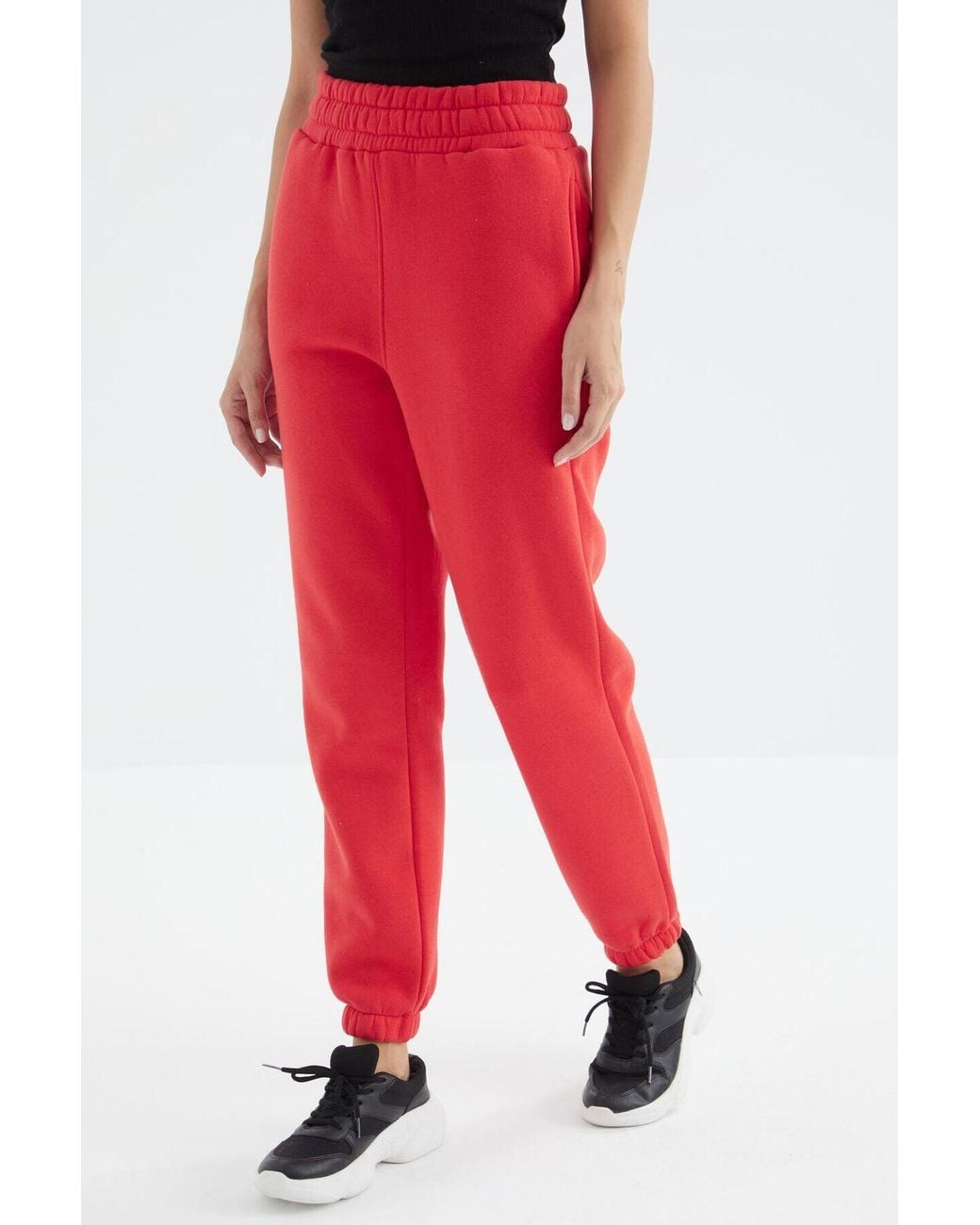 TOMMY LIFE Red High-Waist Fleece Jogger Sweatpants