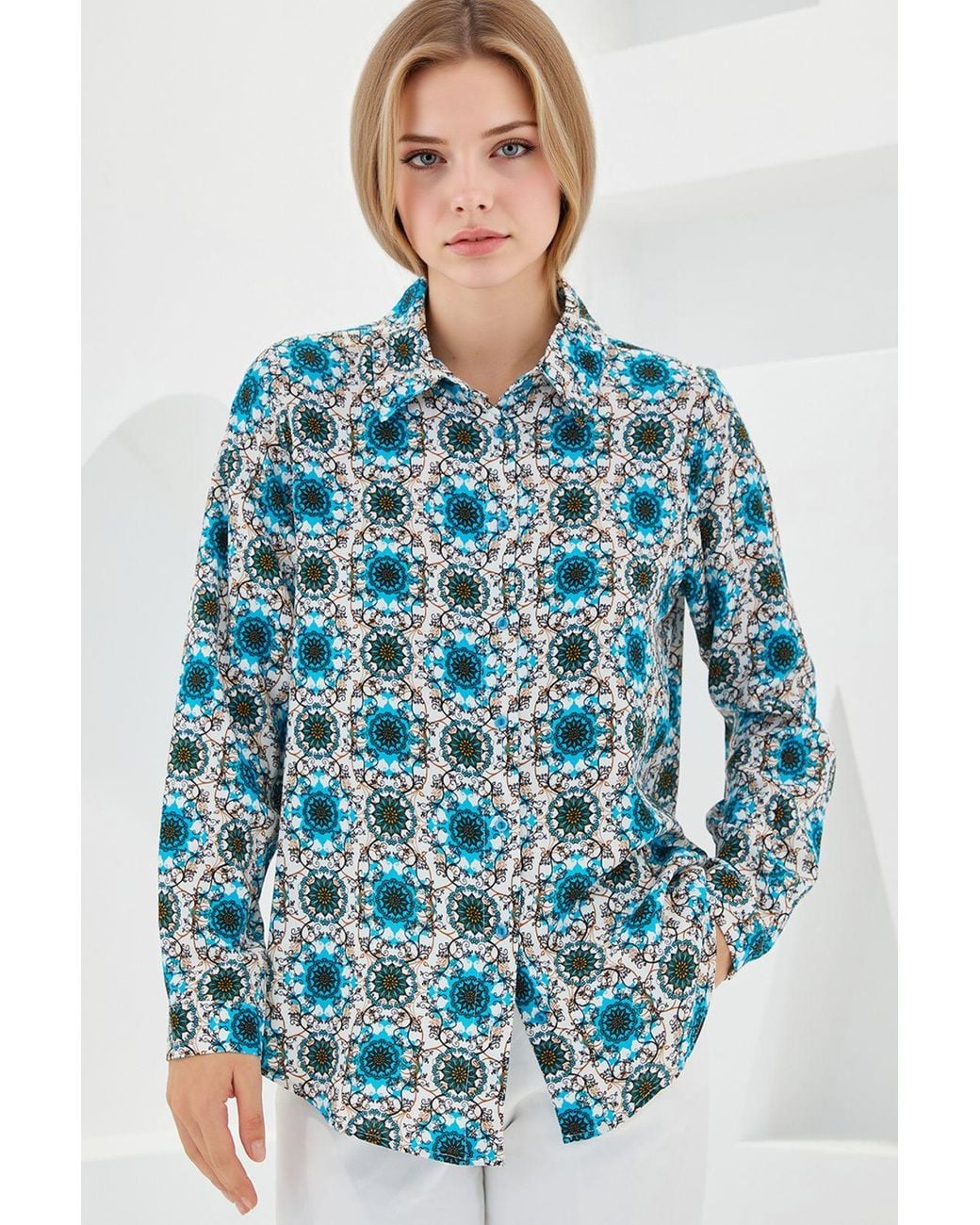 Bigdart Blue Patterned Long Sleeve Shirt