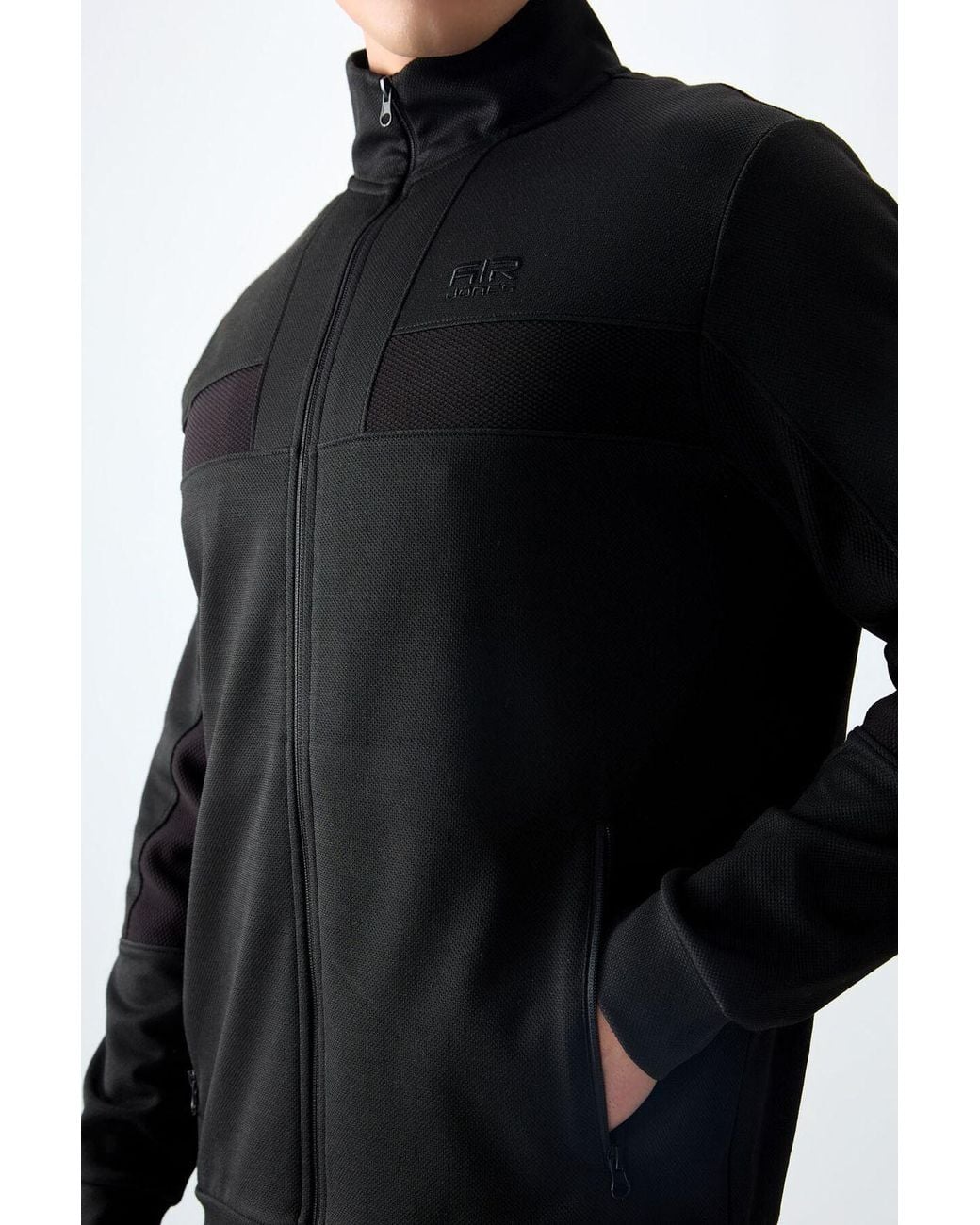 TOMMY LIFE Black Color Block Fleece Sweatshirt And Pants Set for men