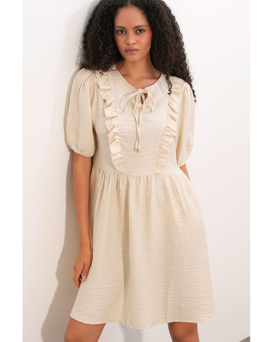 Bigdart Natural A-Line Mini Smock Dress