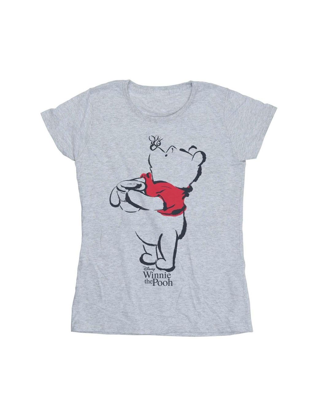 Disney Gray Ladies Winnie The Pooh Drawing Cotton T-Shirt (Sports)