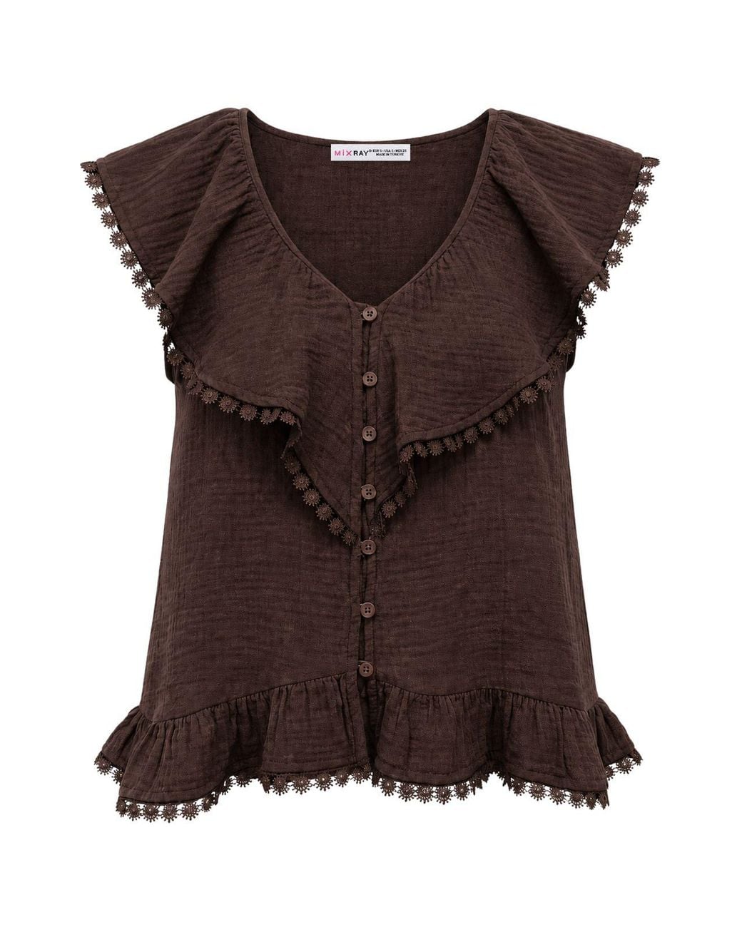 MixRay Brown Cotton V-Neck Sleeveless Blouse