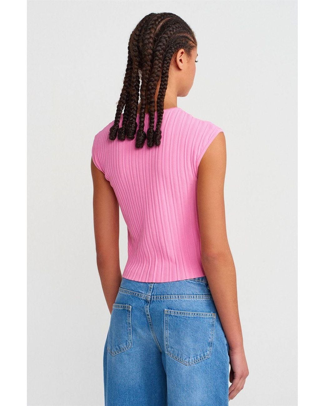 Dilvin Geribbelde Gebreide Cropped Blouse in het Red