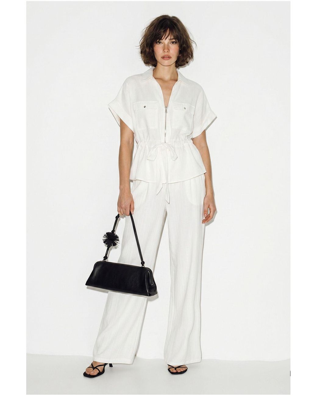Bianco Lucci White Cotton Vest And Wide-Leg Trousers Set