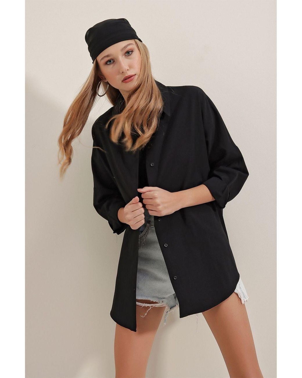 Bigdart Black Oversized Long-Sleeve Poplin Shirt