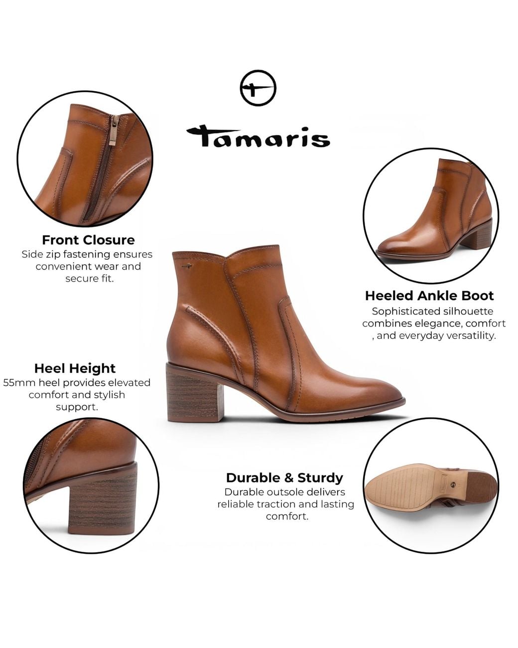 Tamaris Brown Tan Leather Heeled Ankle Boots