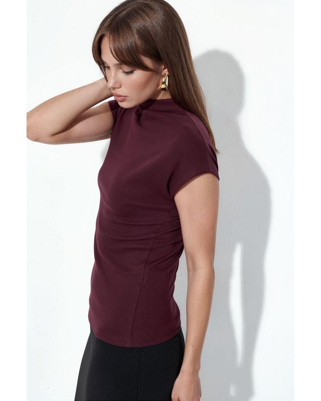 Busem Purple Fitted Mock Neck Cap Sleeve Knitted Blouse