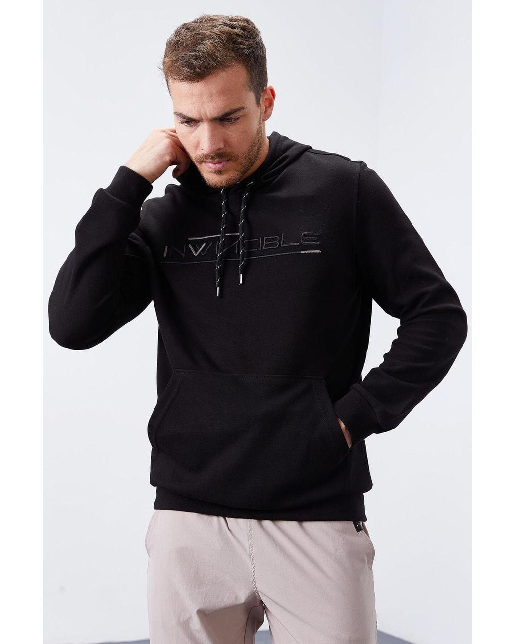 TOMMY LIFE Black Printed Hooded Sweatshirt With Pocket for men