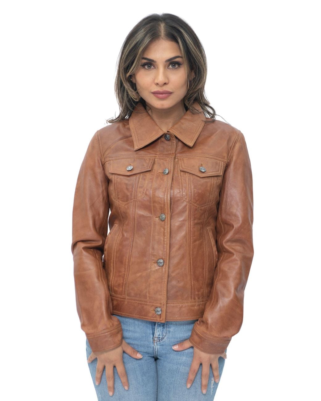 Infinity Leather Orange Trucker Jeans Jacket-Anderlecht