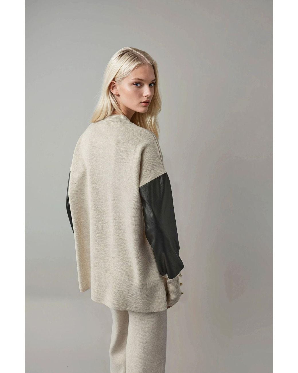 My Fashion Gray Faux Leather Detailed Sweater
