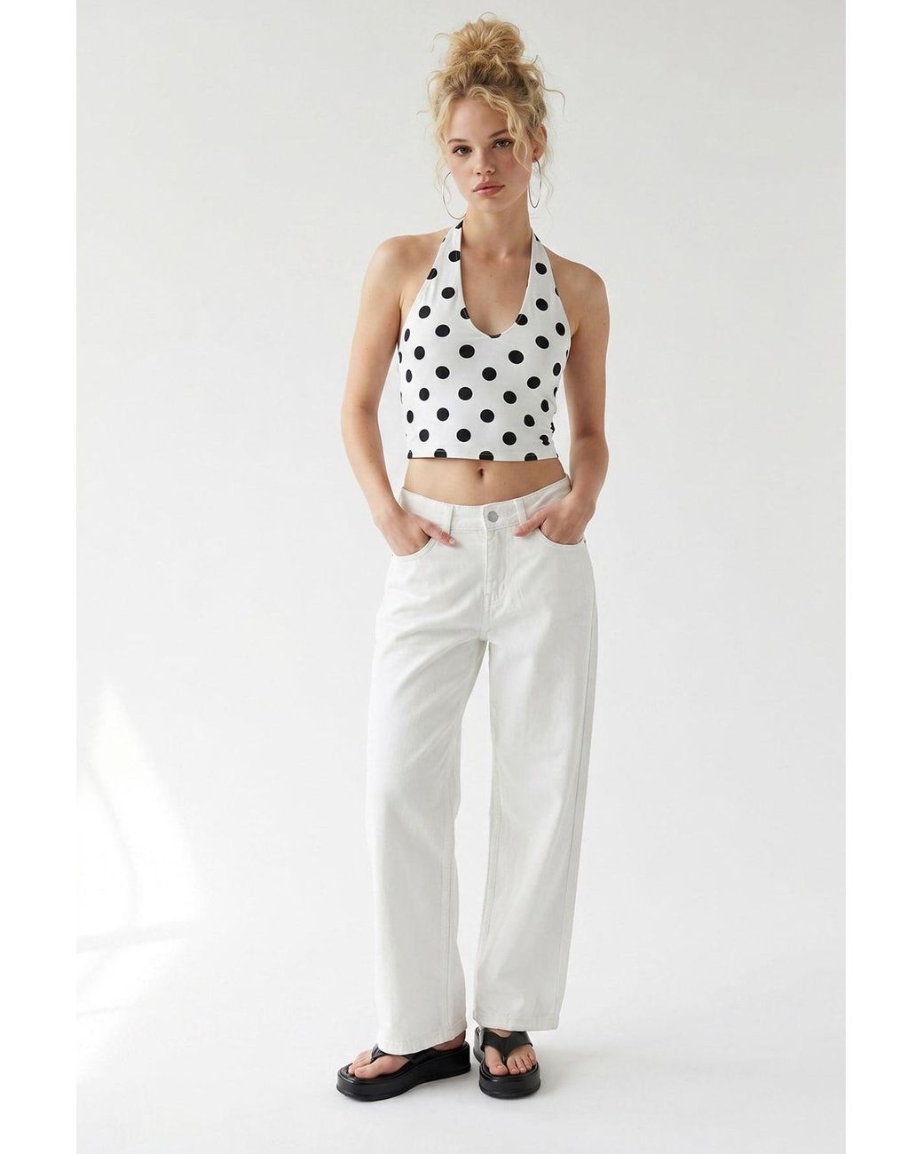 MixRay White High-Waist Wide-Leg Cotton Jeans