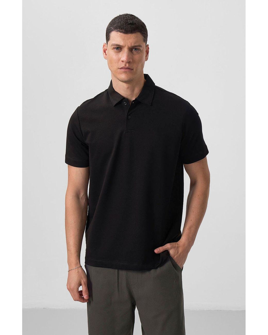 TOMMY LIFE Black Cotton-Elastane Polo T-Shirt for men
