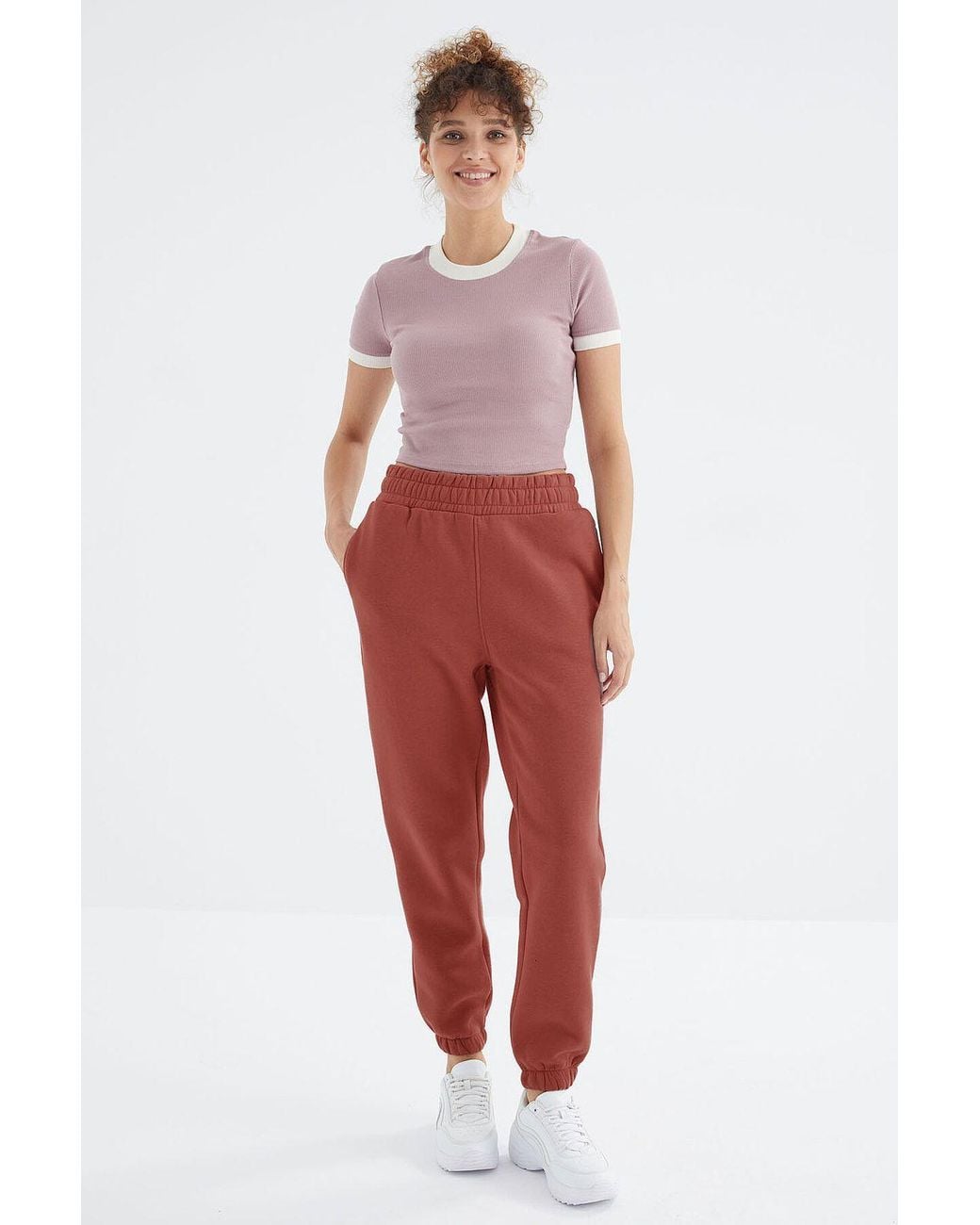 TOMMY LIFE Red High-Waist Fleece Jogger Sweatpants