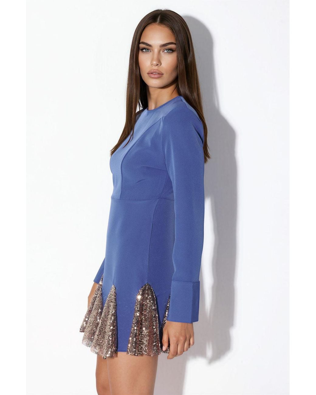 Msn-Collection Blue Sequin Mini Skater Dress