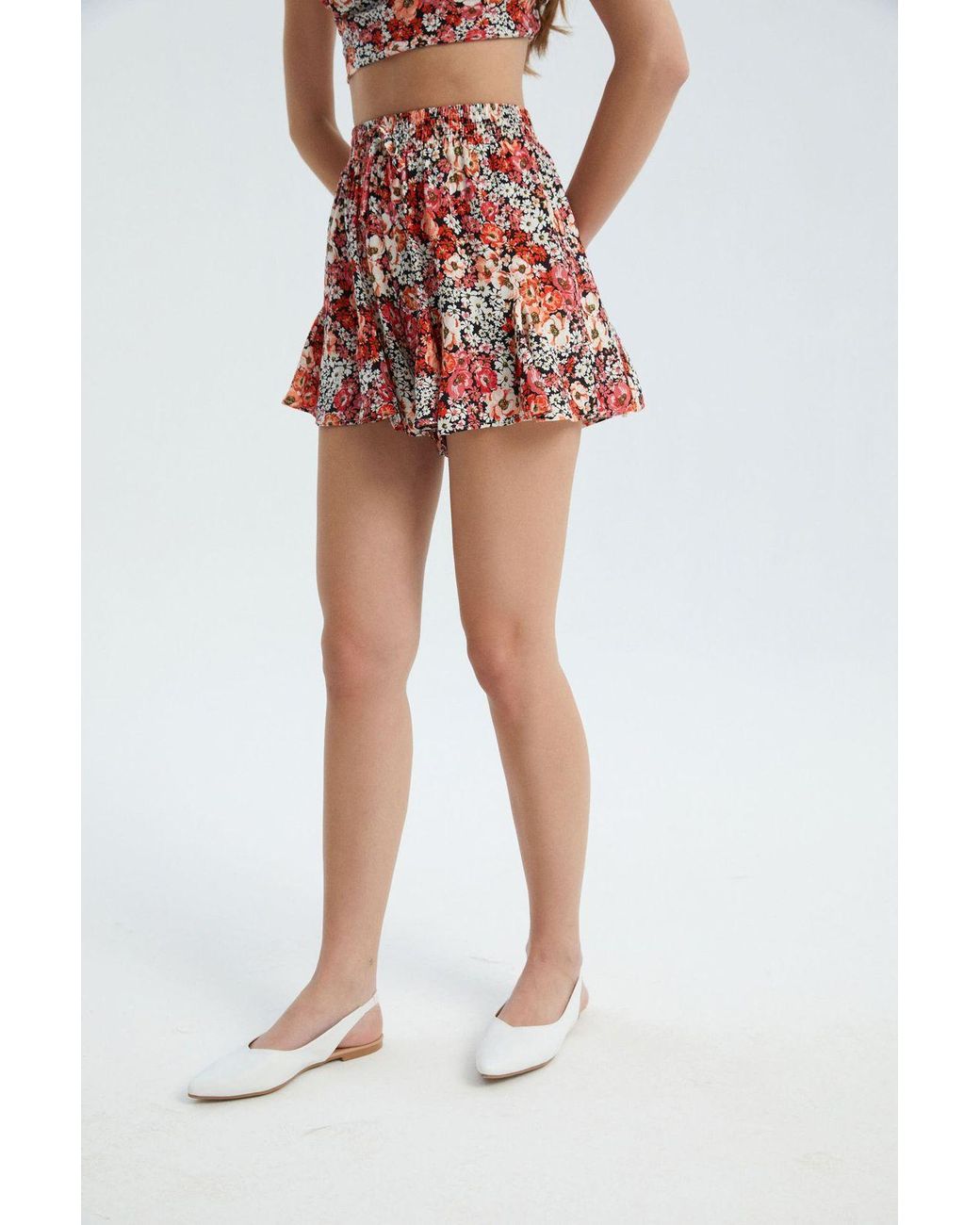 Hiccup Multicolor Floral High Waist Elastic Ruffle Shorts