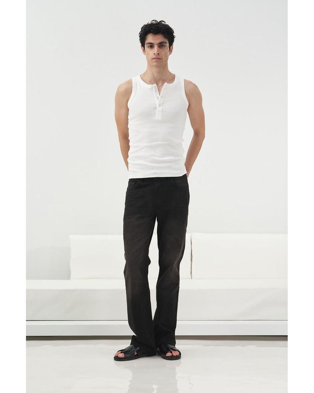 Giesto White Mid-Waist Straight-Leg Jeans for men