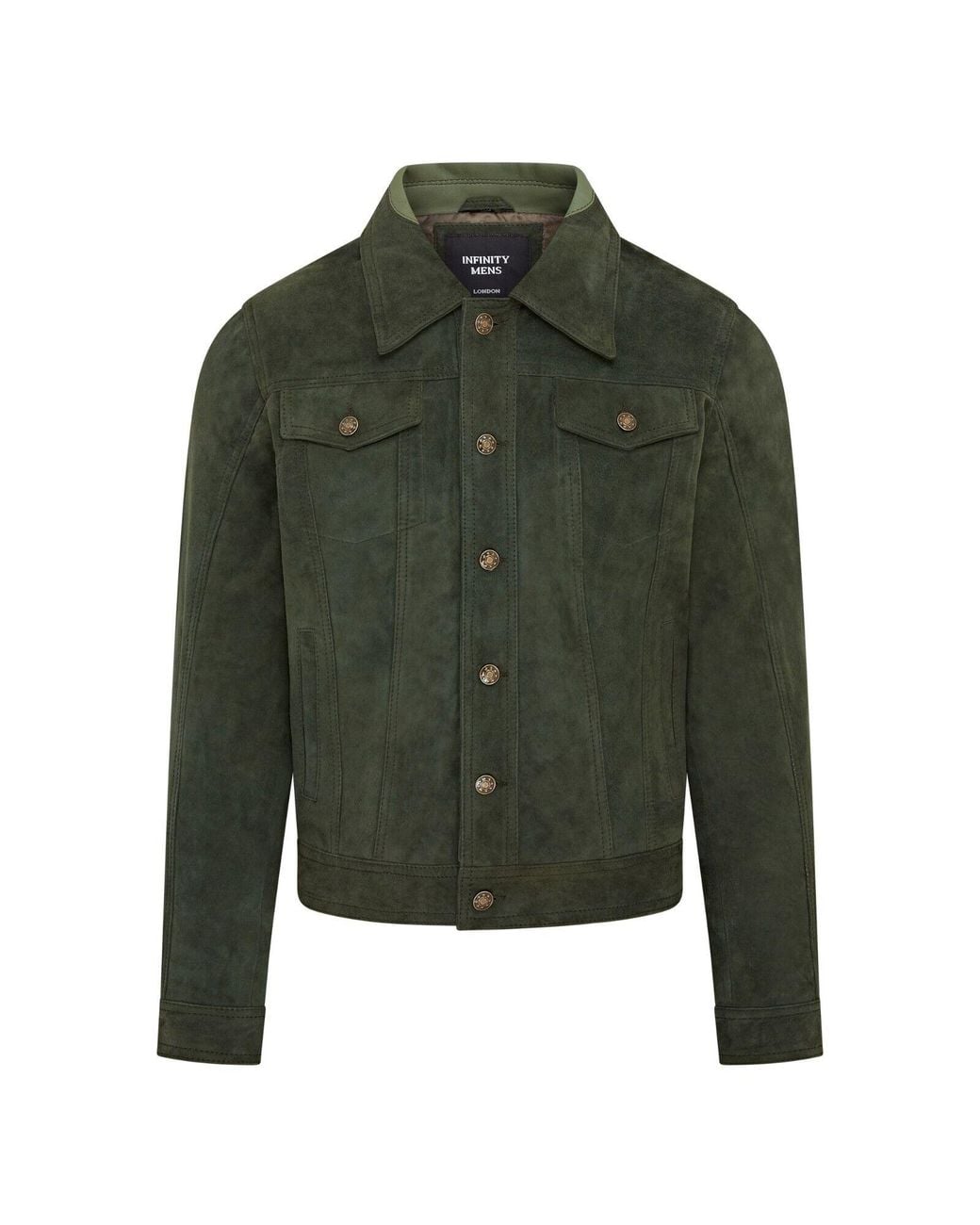 Infinity Leather Green Trucker Goat Suede Western Jeans Jacket for men