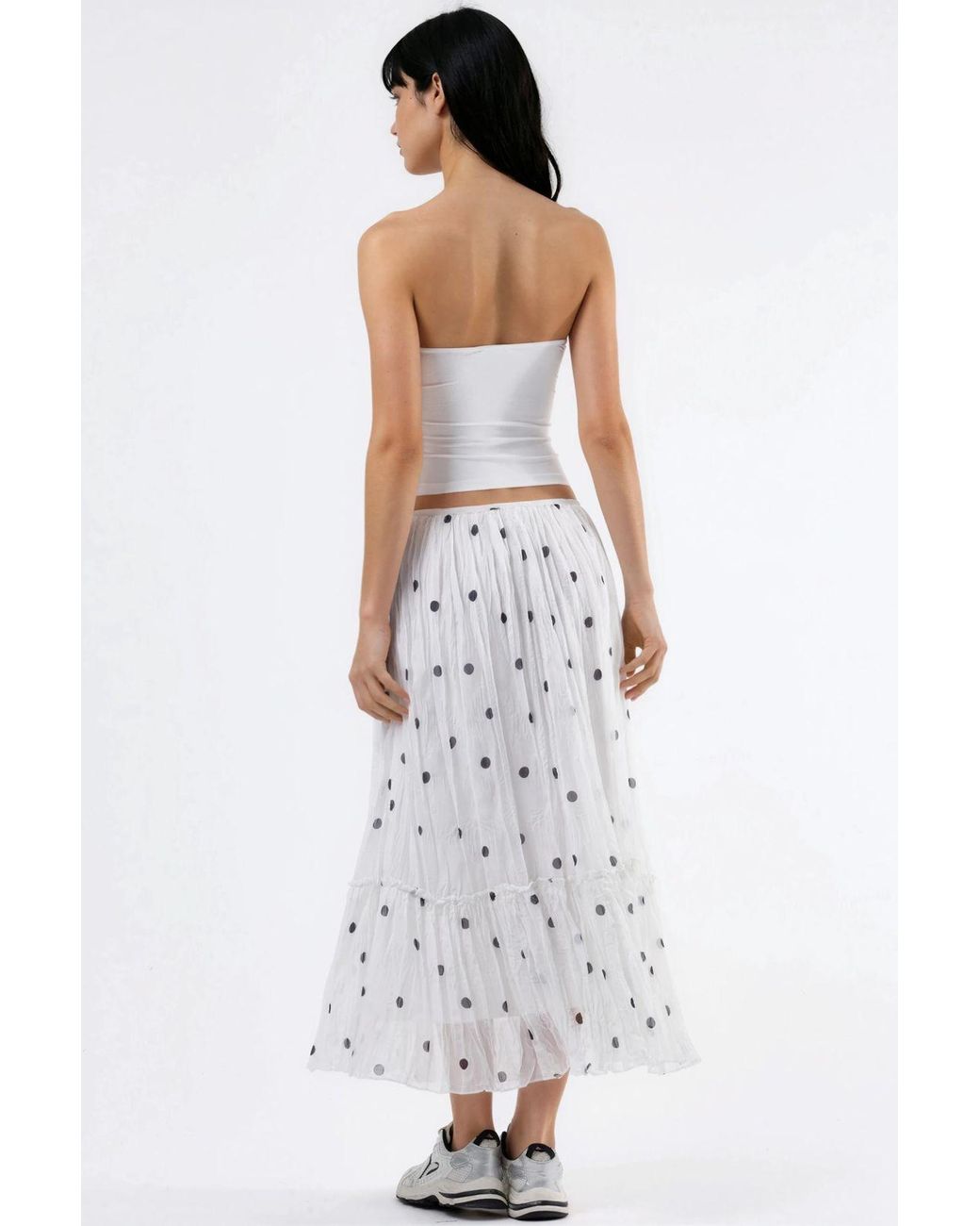Busem White High Waist Polka Dot Maxi Skirt With Frills