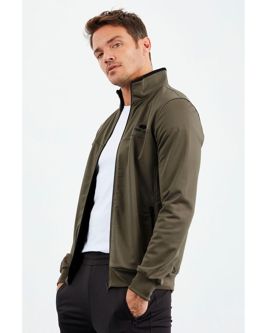 TOMMY LIFE Black Scuba Knit Active Set With Zipper Collar for men