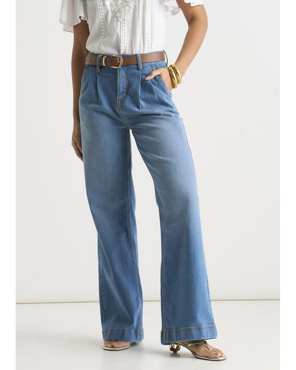 Gini London Blue Pleat Wide Leg Jean