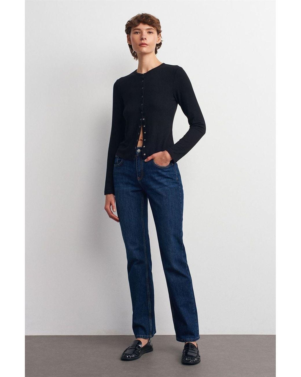 Dilvin Blue High-Waist Straight-Leg Denim Trousers
