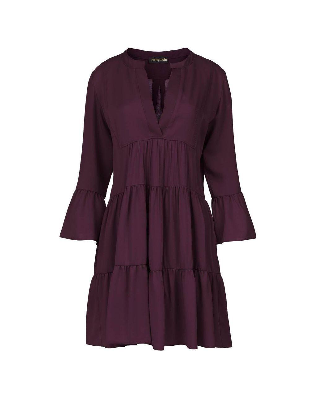 Conquista Purple Dark Burgundy Tencel Gathered Seams Dress