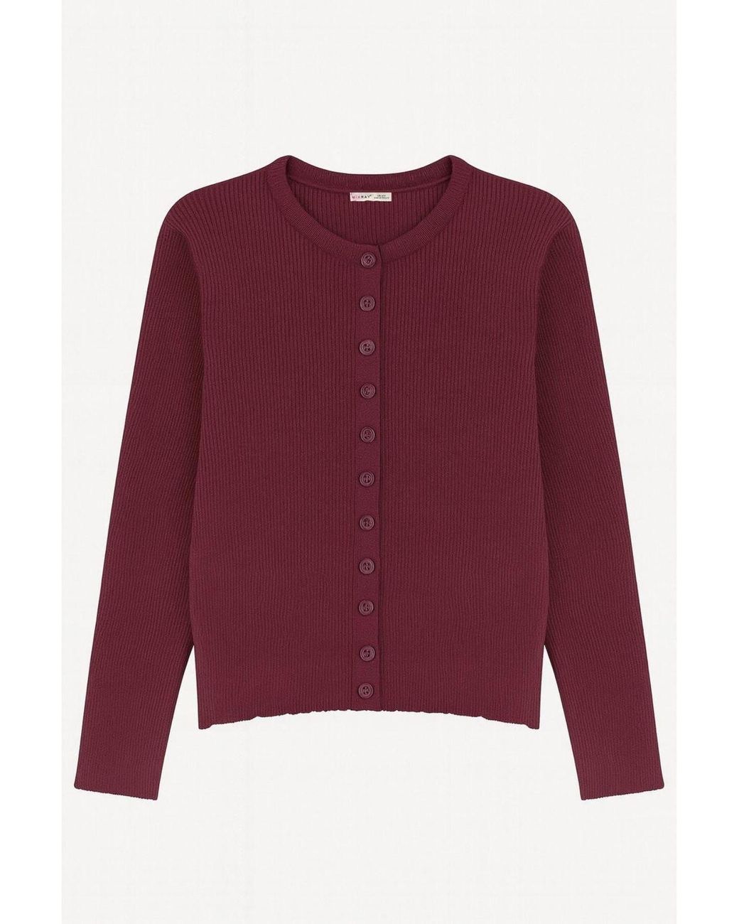 MixRay Red Buttoned Slim Fit Ribbed Knit Cardigan